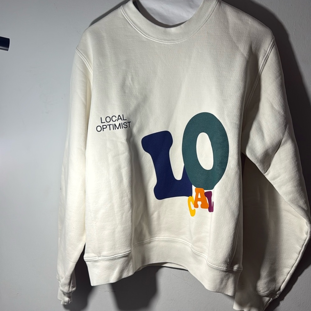 MADHAPPY White 'Local Optimist' Fleece Crewneck